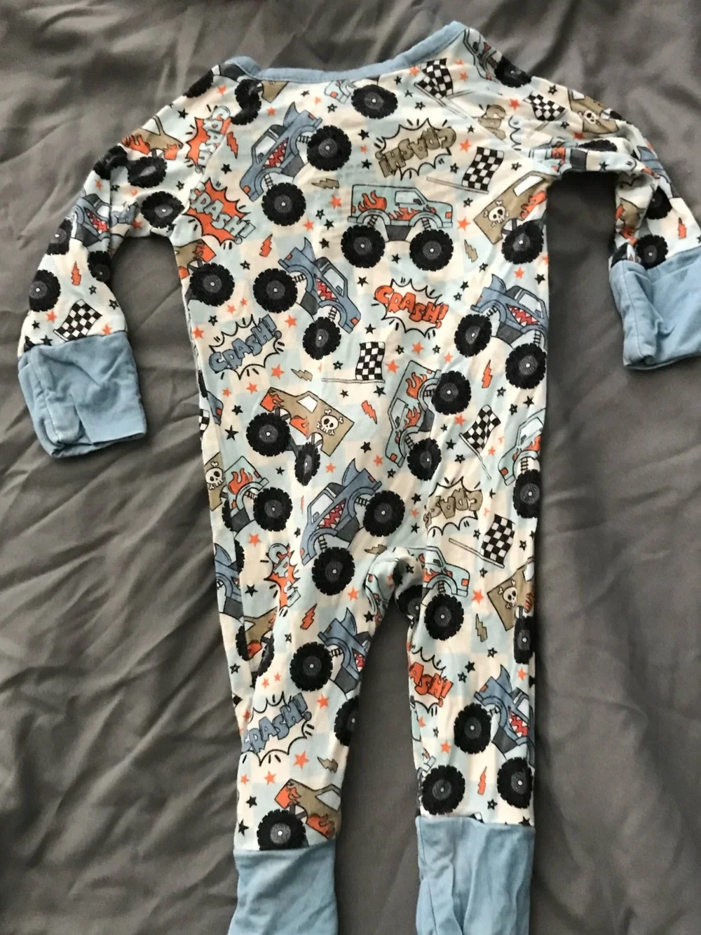 Blue Monster Truck Footed One-Piece Pajama for Kids - Cozy Zip Front BAMBOO PJS